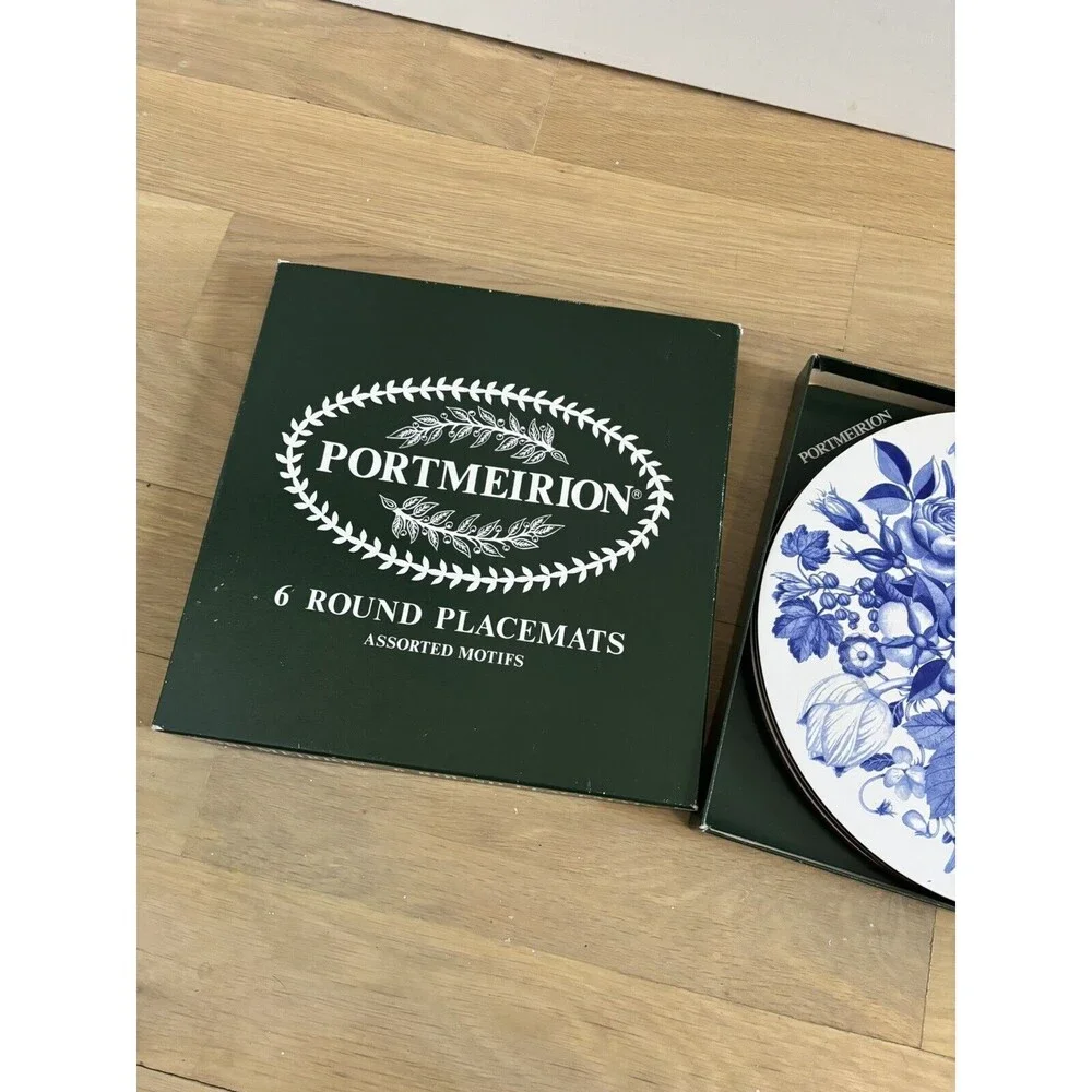 6 Portmeirion Harvest Blue Round Placemats Cork Back New Zealand Original Box